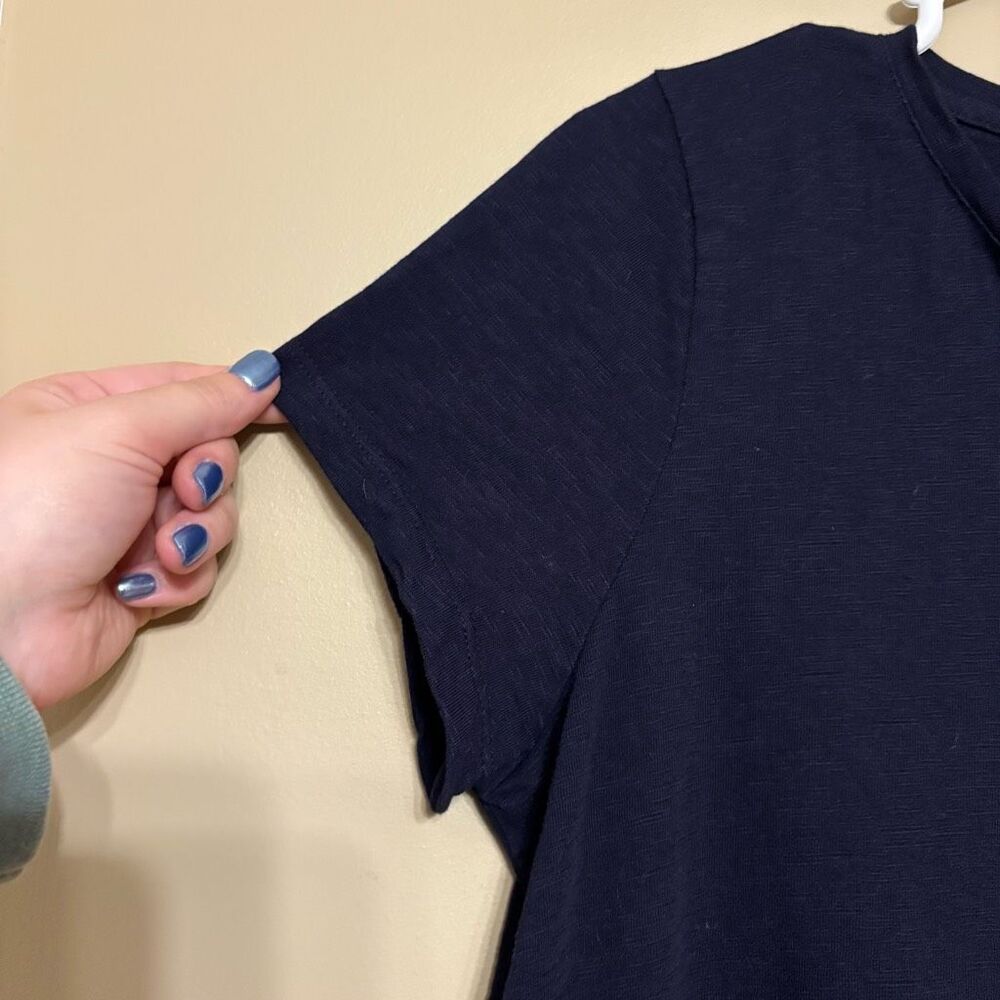 Talbots Short Sleeve Navy Blue Lace Up Cotton T-shirt Petite Large - Picture 2 of 8